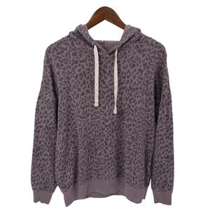 Womens M Purple Leopard Print Hoodie Casual Cozy Streetwear Layering Top